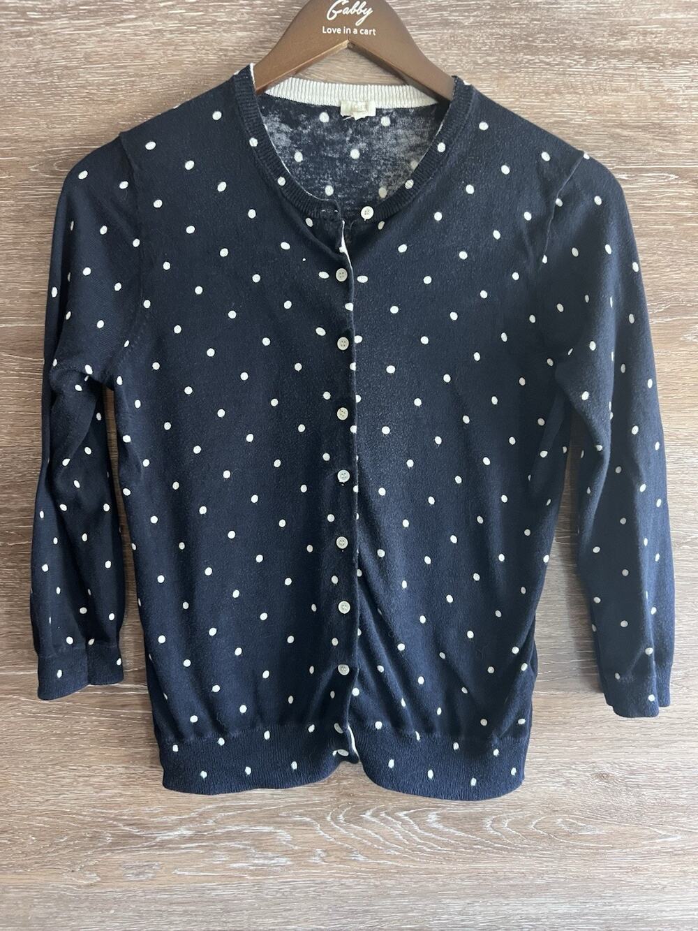 J Crew Women’s Navy Polk A Dot Caryn Cardigan Classic Preppy M
